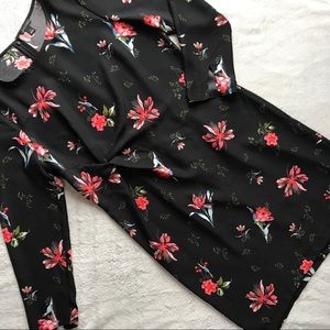 Ann Taylor Garden Floral Shift Dress Black 14 Tall